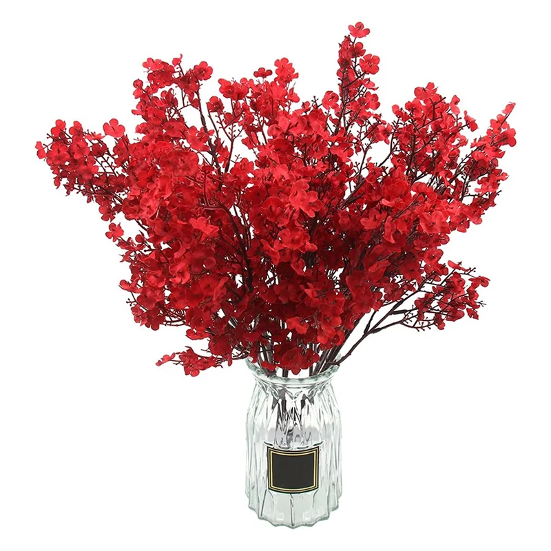 

10 Pcs Artificial Babys Breath Flowers Fabric Fake Silk Flowers for Fall Season Home Decor Floral Arrangement (Red)