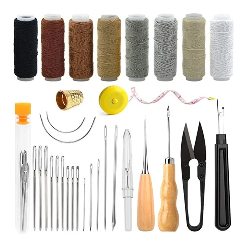 

Professional Leather Craft Sewing Tools Kit Waxed Thread Hand Quilting Needles Awl Stitching Punch DIY Leather Upholstery Repair