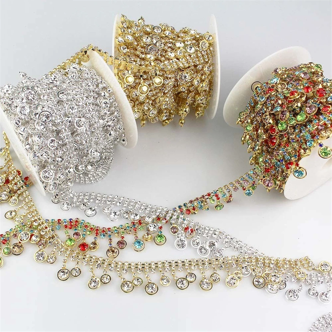 

1 Yard DIY Retro Nationality Style Rhinestones Trim color Tassel Crystal Metal Chain Webbing For Dress, Bag, Shoes Accessories