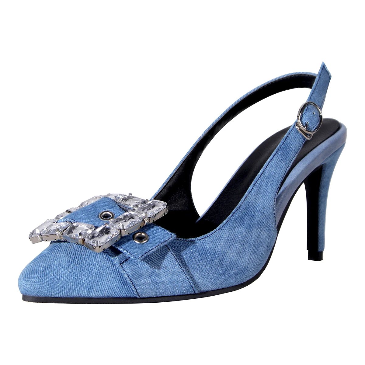 Summer High Heel Women Sandal Pumps 2023 Fashion Denim Crystal Sexy Pointed Toe Dress Party Shoes Women Shoes