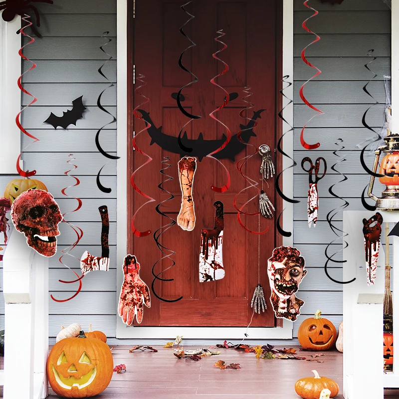 Баннер на Хэллоуин Кровавая рука нога череп скелет бумажный баннер пила Череп
