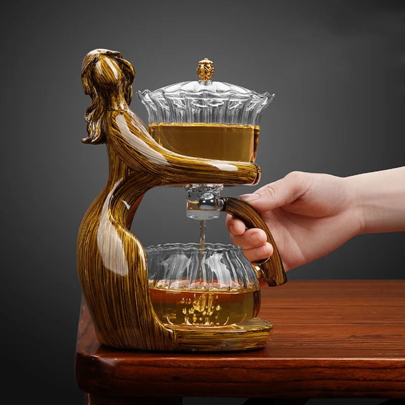

Tea Tea Creative Tea Tea Make Glass Automatic Teapot Statue Heat-resistant Injection Drinking Tea Female Kungfu Set