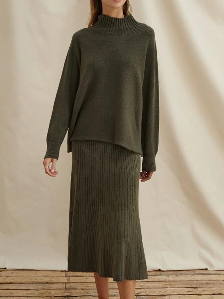 

Women Knit Sweater Skirt 2 Piece Set Long Sleeve Turtleneck Sweater Top Bodycon Maxi Skirt Outfits Matching Set