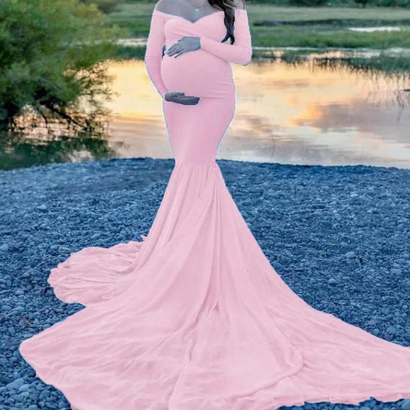 Sexy Maternity Photo Shoot Dresses Long Baby Showers Party Evening Pregnancy Mermaid Maxi Gown Photography Props For Pregnant enlarge