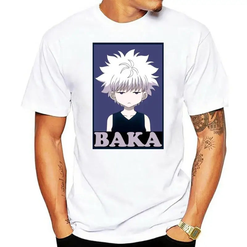 

Классические комиксные футболки Hunter X Hunter Killua Zoldyck Baka с круглым вырезом и коротким рукавом, Классические Японские хлопковые футболки с аниме