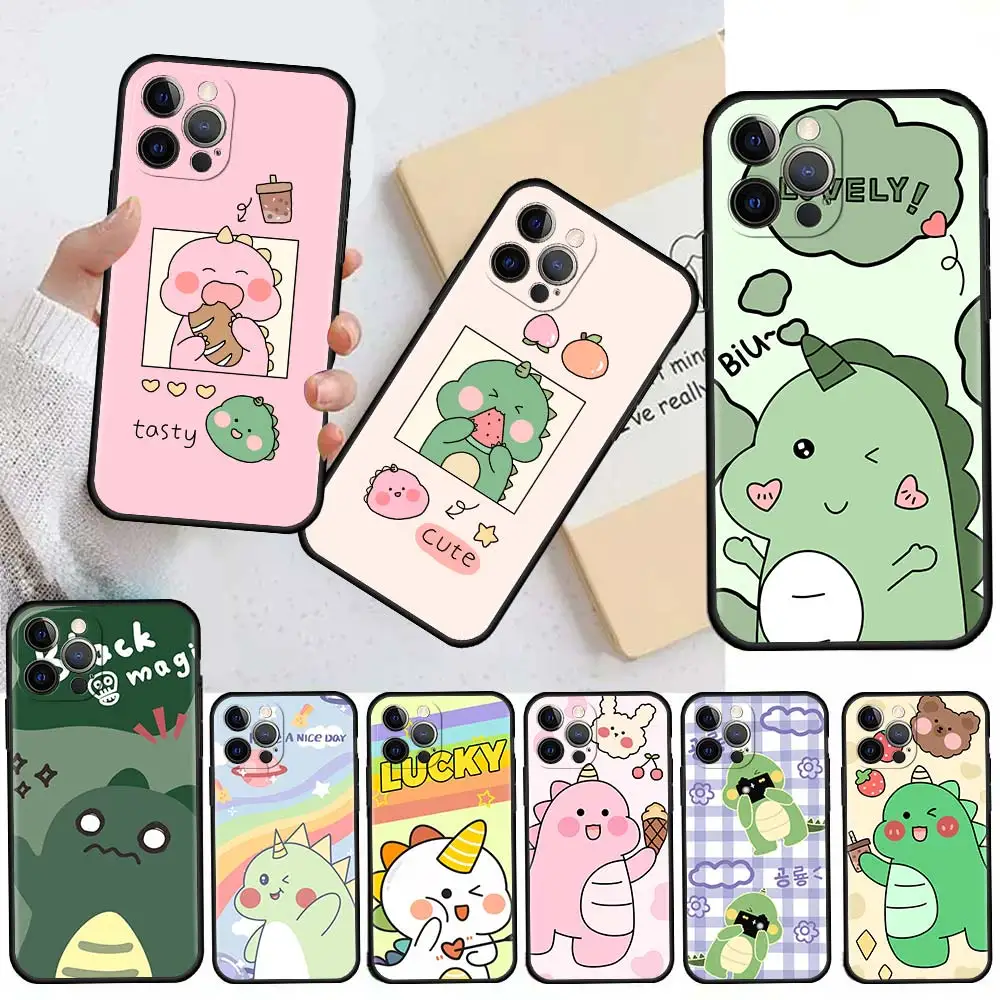 

Case For Apple iPhone 13 11 12 Pro 7 XR X XS Max 8 6 6S Plus 5 5S SE 2020 13Pro Black Phone Cover Capa Cute Dinosaur Baby