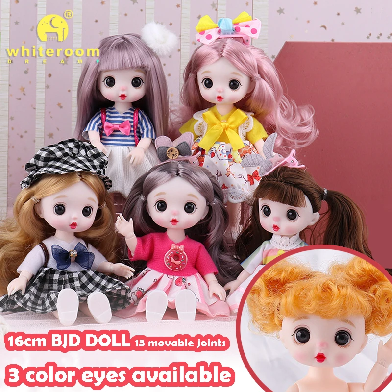 

2022 NEW 16cm BJD Doll and Clothes Toys For Girls Kids Gifts Cute Baby Surprise Girl DIY 1/8 Dress up Toys New Cute Face Free