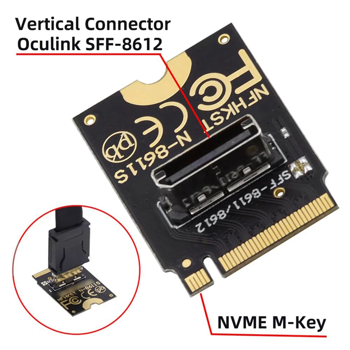 2230 NVMe M.2 Male to Oculink SFF-8612 SFF-8611 PCI-E4.0 67-контактный женский вертикальный хост-адаптер