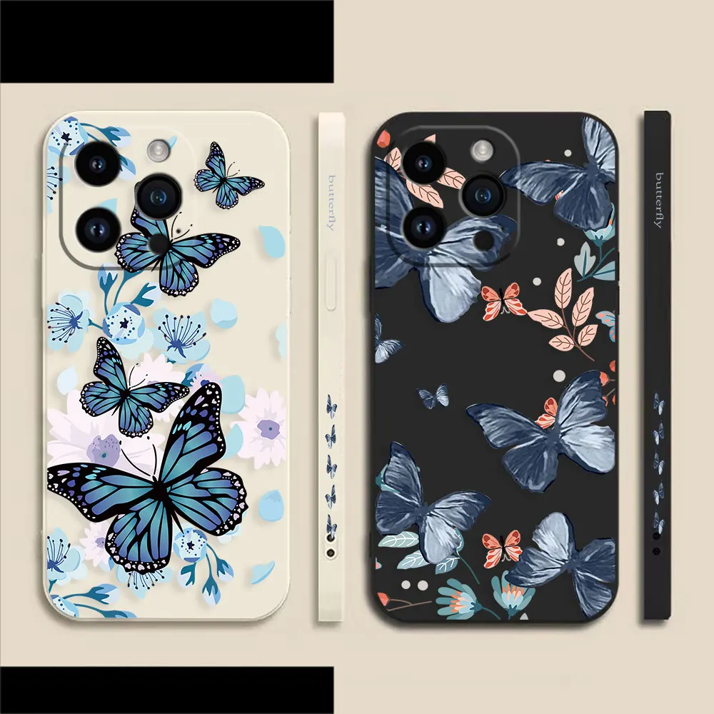

Red Blue Butterfly Phone Case For Apple iPhone 14 13 12 11 Pro XS Max Mini X XR SE 7 8 6 6S Plus Colour Liquid Case Funda Shell