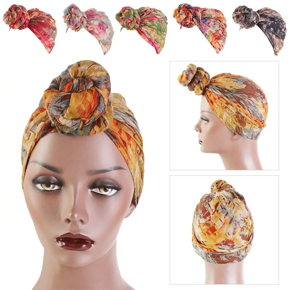 

Headwear 6 Colors National Style Headscarf Women Knot Headwrap African Pattern Cap Beanies Cap Pre-Tied Knotted Turban