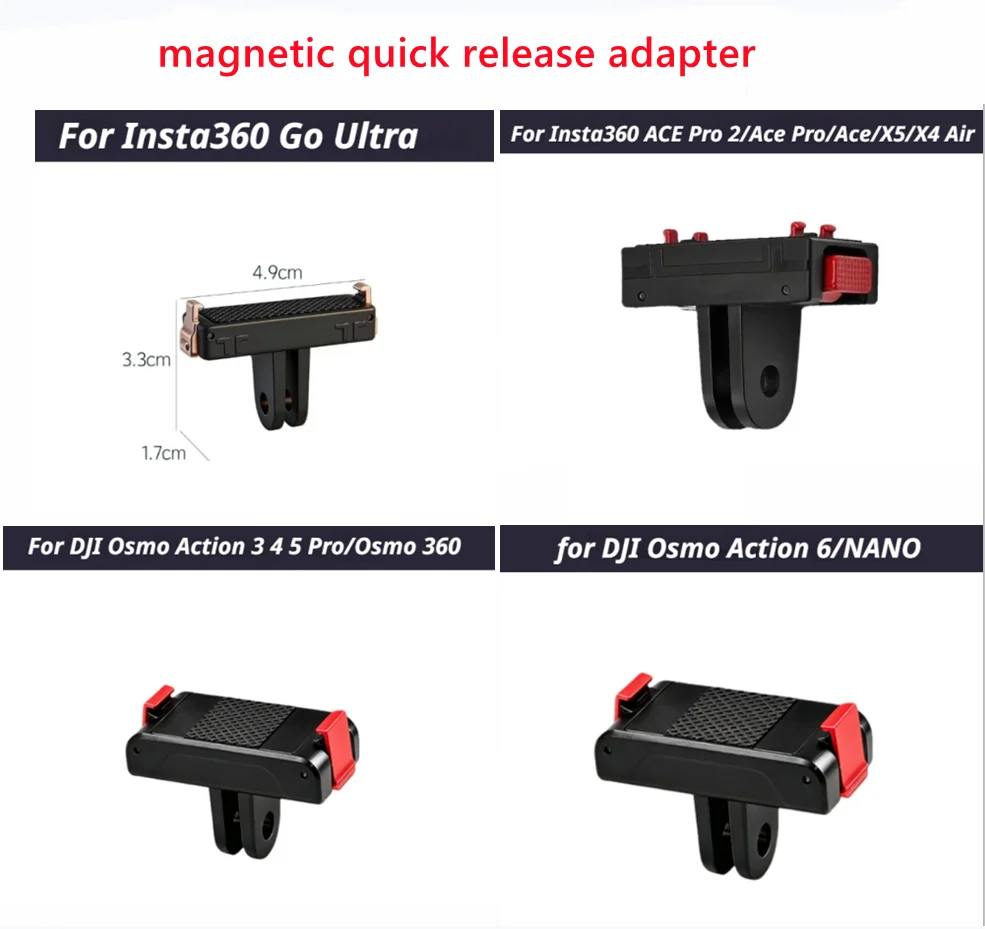 Фото Для DJI Osmo nano/Action 6: магнитное быстросъемное крепление с двумя захватами для Insta360 Go Ultra/Ace Pro 2/X4 Air/DJI Osmo Action 3 4 5 P №1