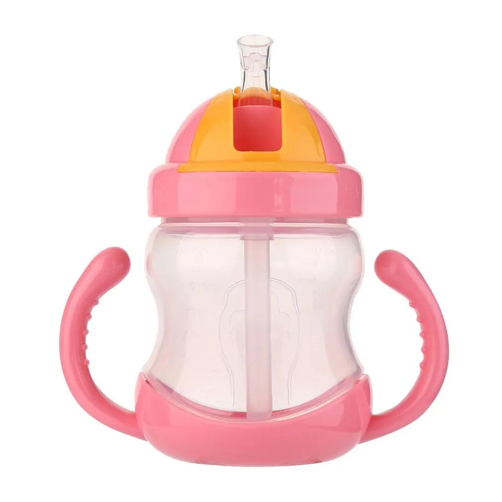 

280ml Baby Boy Girls Feeding Bottle With Handle Kids Cute Straw Cup Children Learn Feeding Drinking Water Training Cup