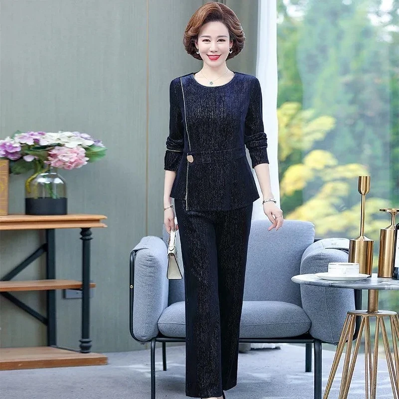 Женские золотистые бархатные спортивные костюмы для женщин среднего возраста