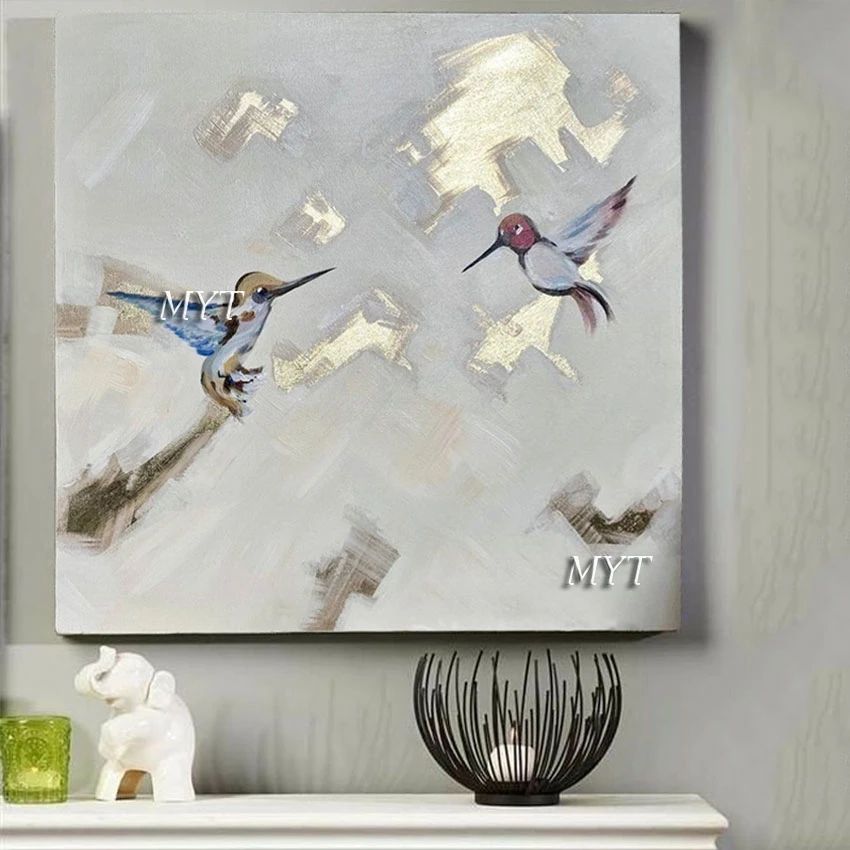 

100% Handmade High Quality Two Lovely Birds Decorative Animal Oil Painting Frameless Wall Canvas Picture Home Decor Artwork