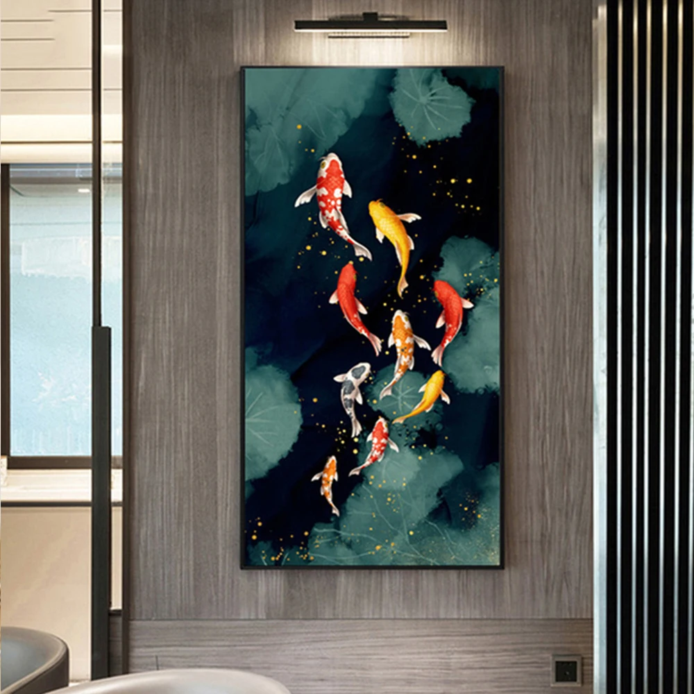 

5D Diy Diamond Embroidery Koi Fish Feng Shui Carp Lotus Pond Picture Full Round Square Diamond Painting Mosaic Wall ArtZP-4758
