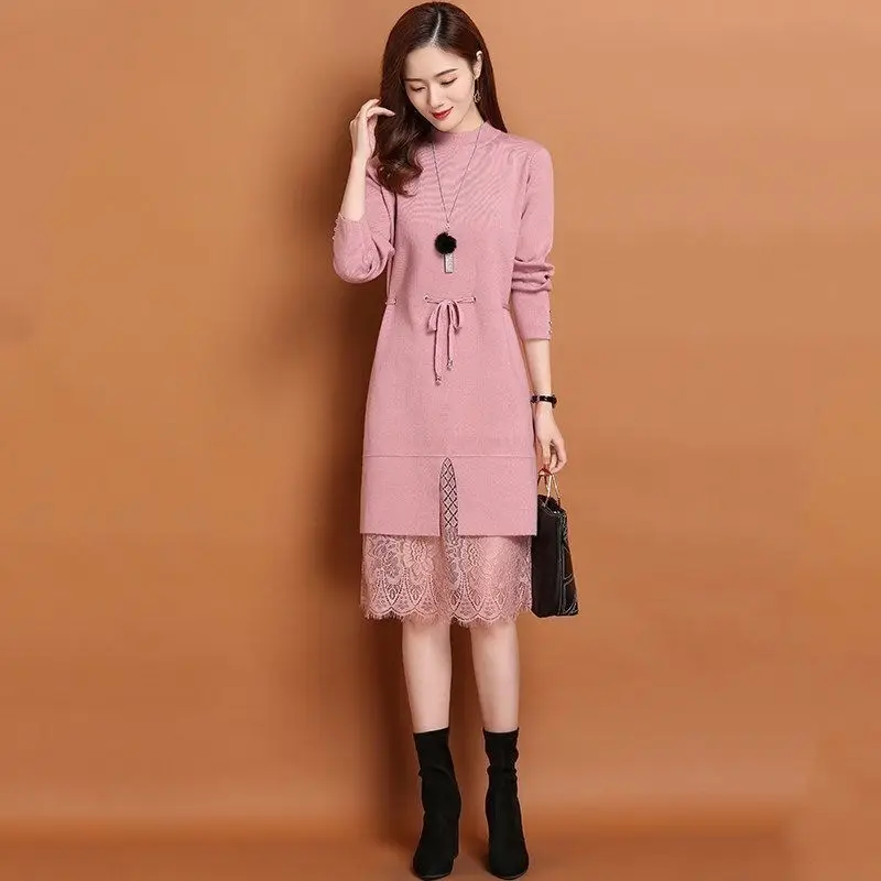 

Women Street Elegant Casual Dress Female O-Neck Long Sleeve Ruffle Dresses Autumn Ladies Fashion Hollow Pleated Dresses G622