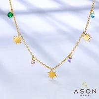 asonsteel gold color stainless steel stars mixed color cubic zirconia accessories pandents necklace for women jewelry chokers