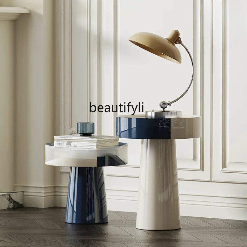 

Modern Minimalist Living Room Small round Side Table Gray White Bright Paint Affordable Luxury Style High and Low Side Table