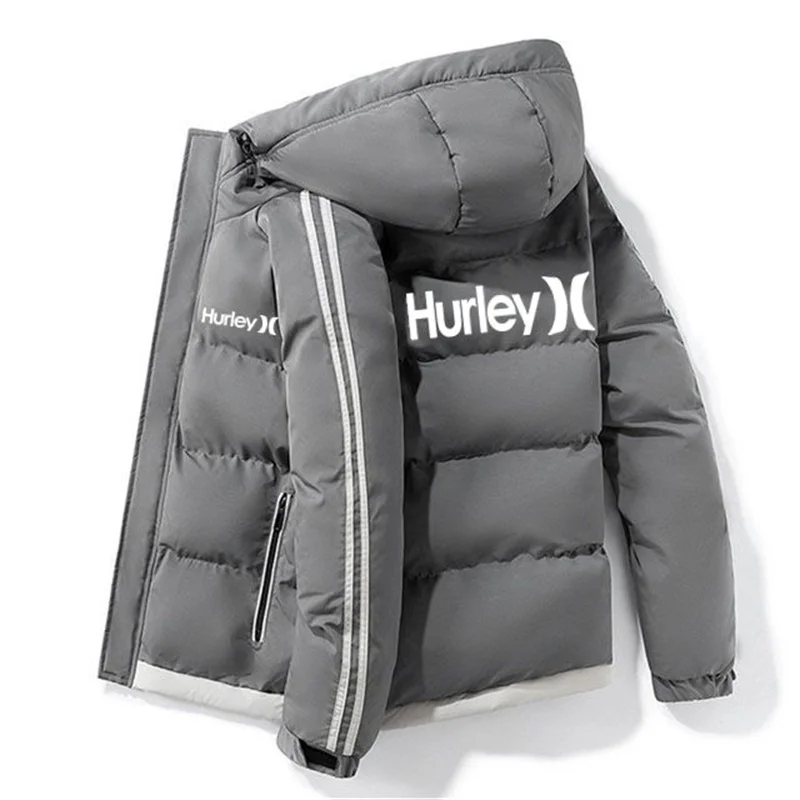 2023 New HURLEY Fall/Winter menswear Korean zipper Jacket Casual Pilot Hooded Jacket Warm coat scarf stylish loose coat