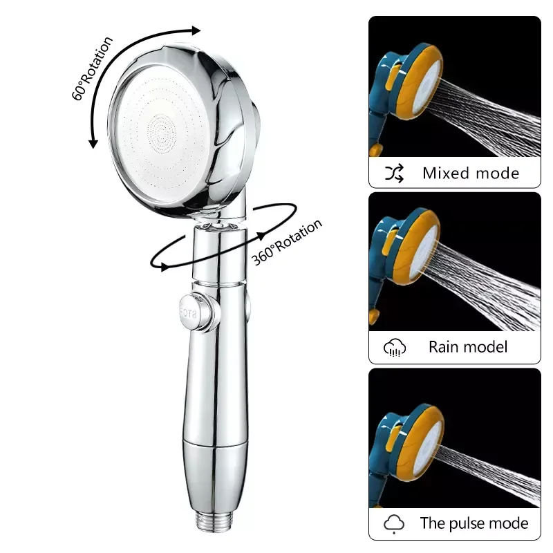 

Saving Shower Head Flow Pressurized 3 Modes With One Key Stop ABS Rain High Pressure spray Nozzle Bathroom Accessories