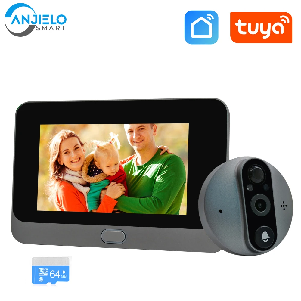 Tuya 1080P Digital Peephole Door Outdoor Wireless Doorbell with Camera Wifi Video Door Phone 4.3-inch Screen Security Protection