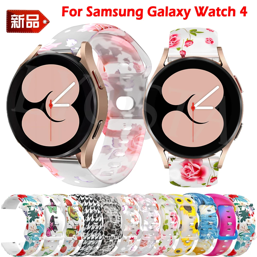 

Band 20mm For Samsung Galaxy Watch 4 40 44mm/Classic 42 46mm Printing Silicone Correa Bracelet Active 2 40/44mm Strap Wristband