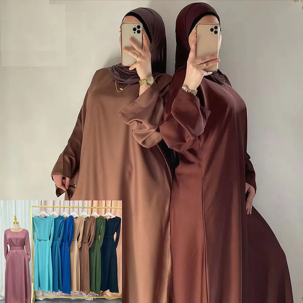 

Satin Ramadan Abaya Muslim Long Maxi Dress Women Plain Hijab Robe Islamic Dubai Turkish Modesty Kaftan Arabic Clothing Vestidos