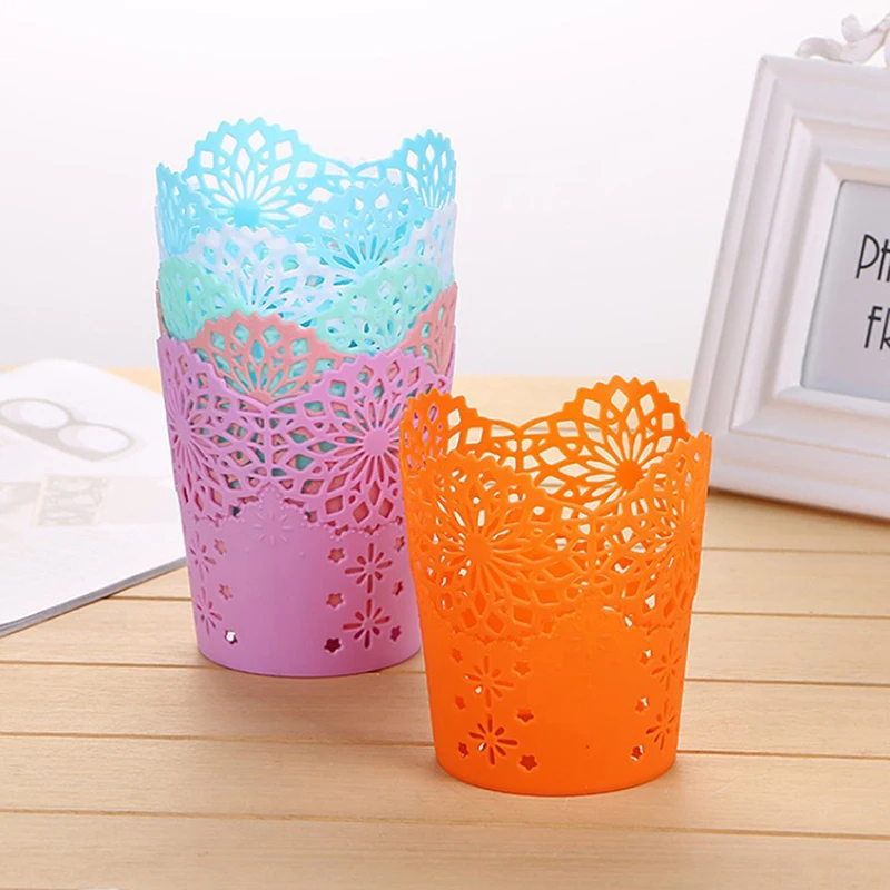 

1Pc Creative Durable Pen Storage Basket Lace Pencil Holder Hollow Roses Design Desk Organizer