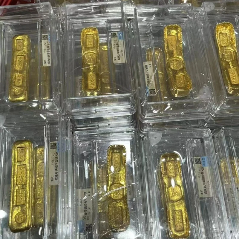 Античная Династия Цин Fu Lu Shou Xi Cai золотой слиток Золотая балка коробка
