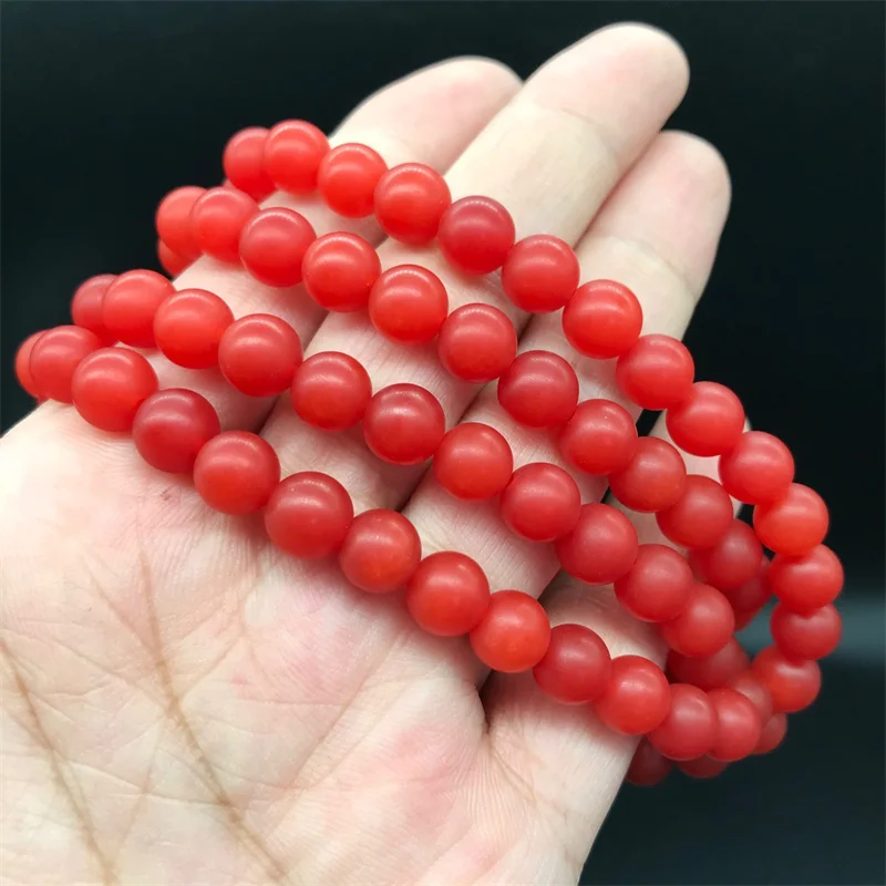 

Natural Red Jades Bracelet 108 Bead Mala Southern Red Agate Elastic Beaded Bracelets Men Women Healing Gemstone Jewelry Bangles