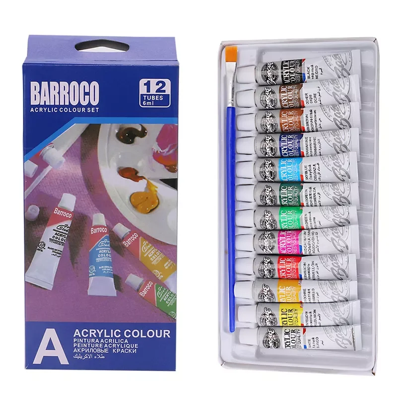 

ml 12 Color Professional Acrylic Paints Set Hand Painted Wall Paint Tubes Artist Draw Painting Pigment Free Brush