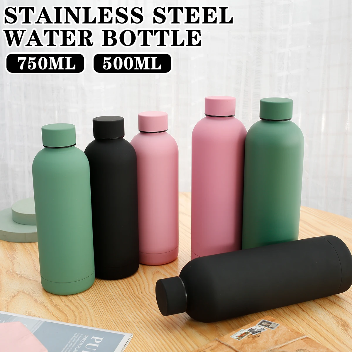 

Stainless Steel Water Cup Double Wall Vacuum Insulated Water Bottle 500/750ml Metal Sports Drink Bottle Lightweight Fashion