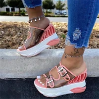 2021 women transparent sandals ladies platform wedges sandals casual double buckle straps outside shoes fashion hollow slippers