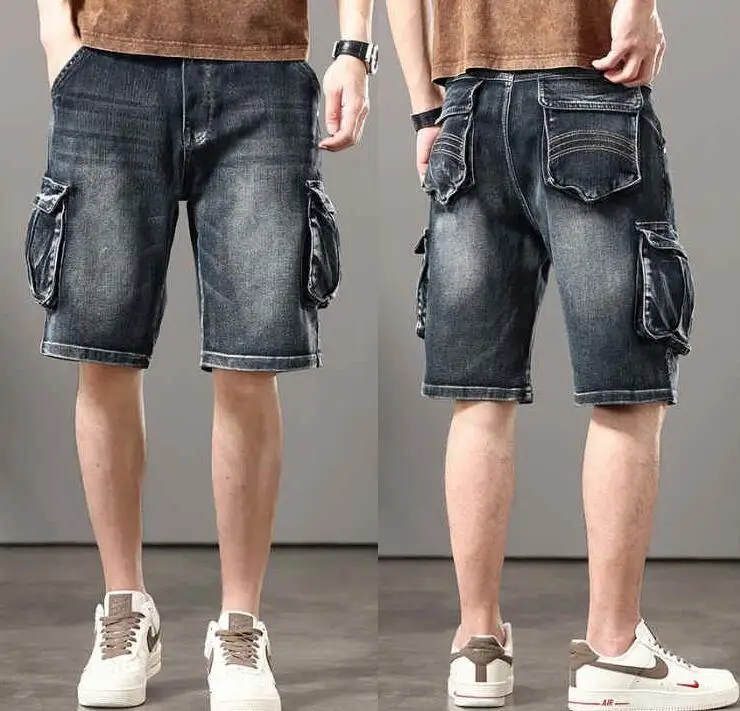 Джинсовые шорты с множеством карманов свободная верхняя одежда в стиле хип-хоп