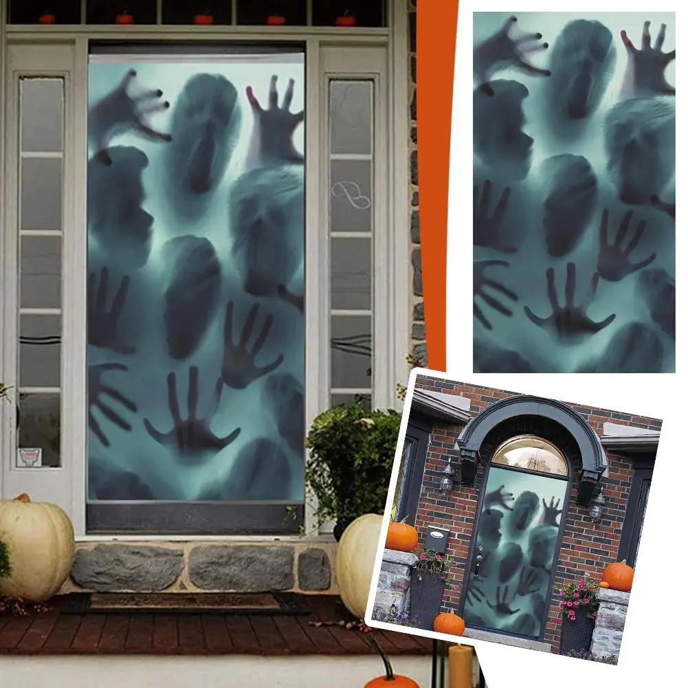 

Halloween Terror Glass Window Decoration Sticker Party Print House Adhesive Prop Self Hand Blood Decal Sticker PVC Wall Gho D8I2