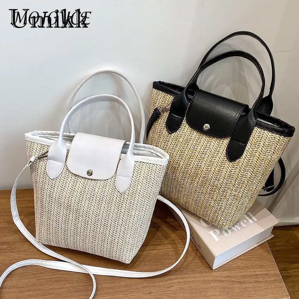 

Соломенная пляжная сумка для женщин, плетеный мессенджер ручной работы на ремне, вместительная богемная Летняя Повседневная Дамская сумоч...