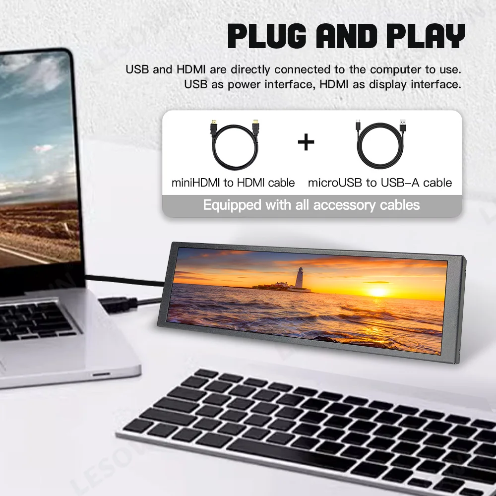 LESOWN 7 84-дюймовый растянутый экран с экраном 400x1280 IPS HDMI 500 кд/м2 высокая яркость