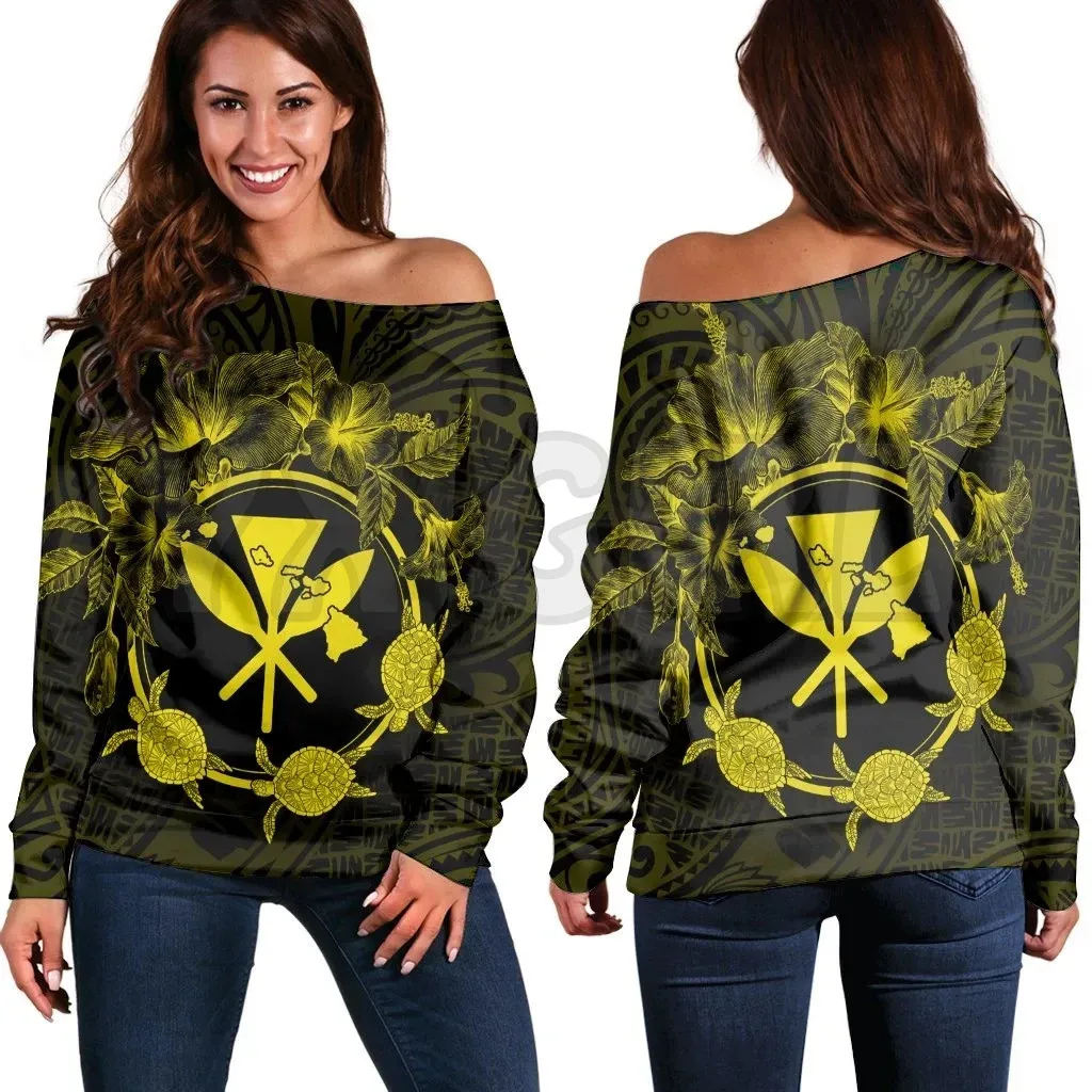 YX GIRL Hawaii Kanaka Turtle Hibiscus Polynesian Yellow  3D Printed Novelty Women Casual Long Sleeve Sweater Pullover