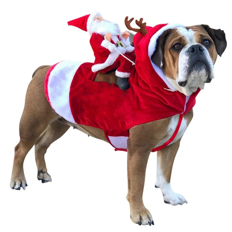 

Funny Pet Dog Christmas Clothes Santa Claus Riding a deer Jacket Coat Pets Christmas Dog Apparel Costumes for Big Dog Small Dog