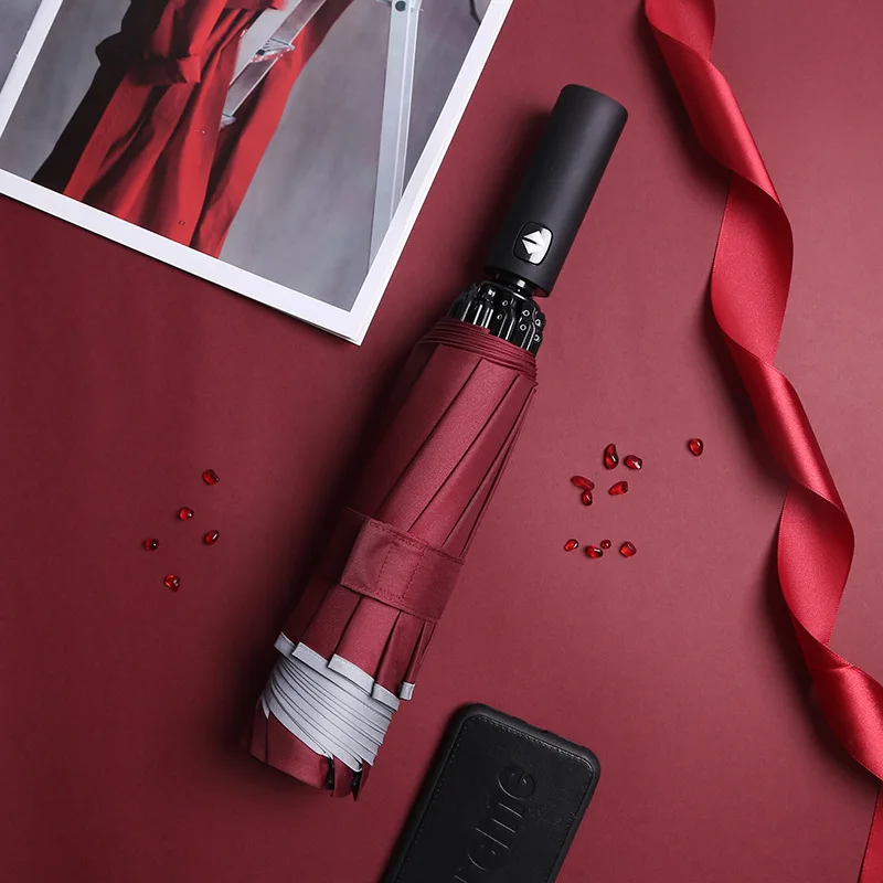 

10 Ribs Umbrella Fully Automatic Reflective Umbrella Reverse Folding Multifunctional Sunshade & Rain Umbrella Car Travel