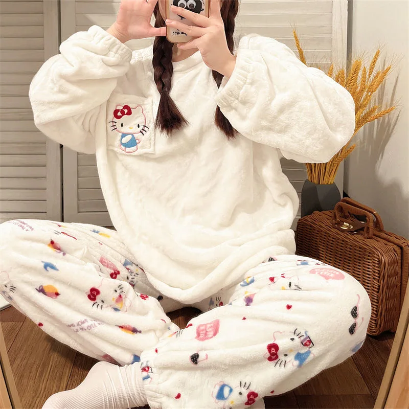Miniso Sanrio Purple Kuromi осенне-зимние пижамы женский фланелевой топ с длинными рукавами +