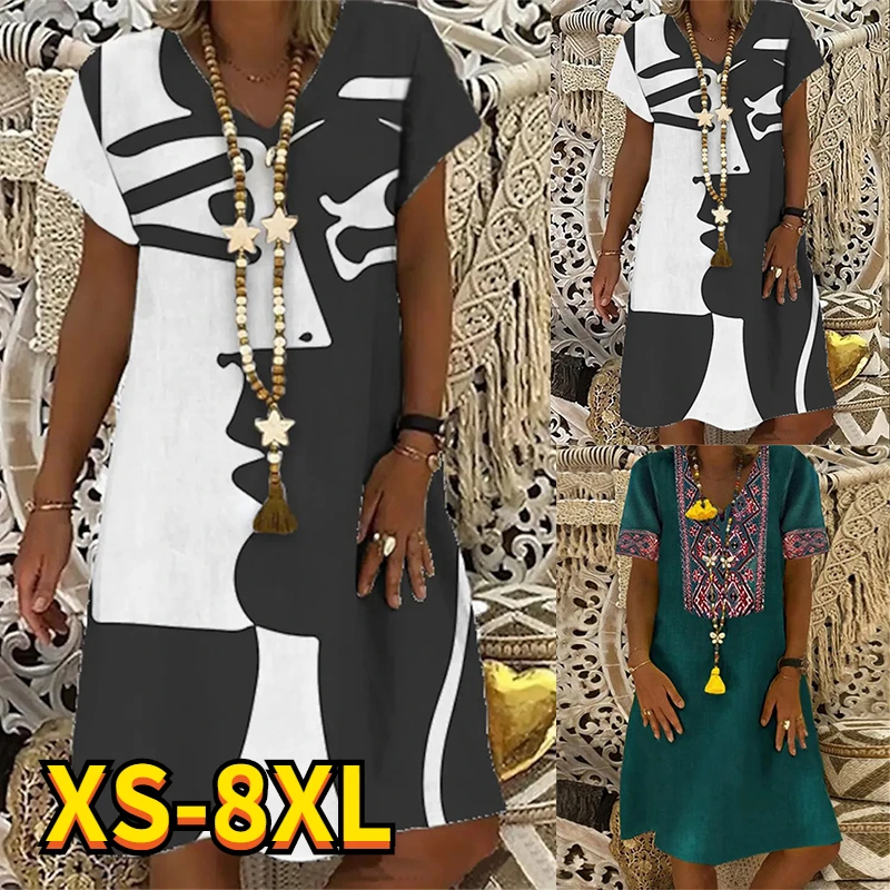

Women's Shift Dress Short Mini Dress Black Short Sleeve Floral Face Print Spring Summer V Neck Elegant Casual Vacation 2022