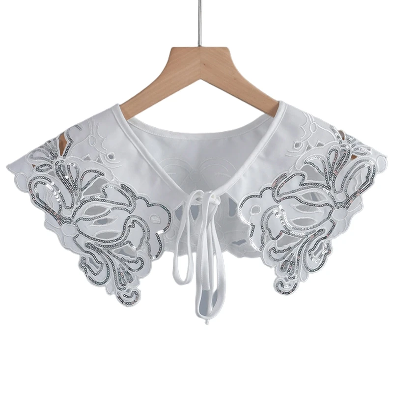 

Women Embroidered Flower Lace False Collar Ladies Detachable Beads Shawl Wrap