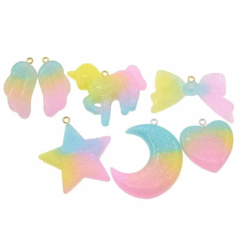 5 шт. блестящие подвески в виде единорога с плоской задней стороной подвеска из