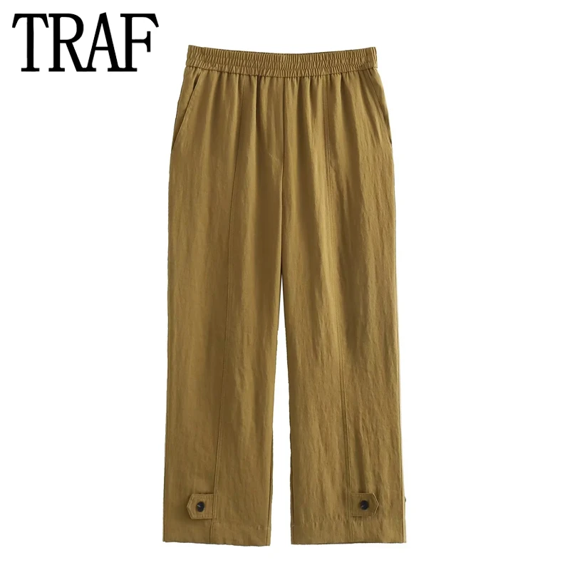 

TRAF 2023 Woman High Waist Baggy Pants Woman Fashion Summer Elastic Waist Women's Pants Streetwear Casual Pants For Women