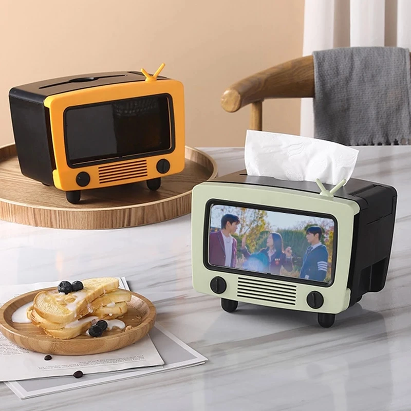 

Tissue Box Holder with Cell Phone Slot Creative 2 In 1 TV Tissue Box Napkin Holder Mobile Phone Cotton Swab Toothpick Holder