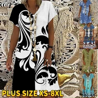 2022 summer elegant womens abstract printed painting dress v neck female short sleeves knee length new design dress plus size