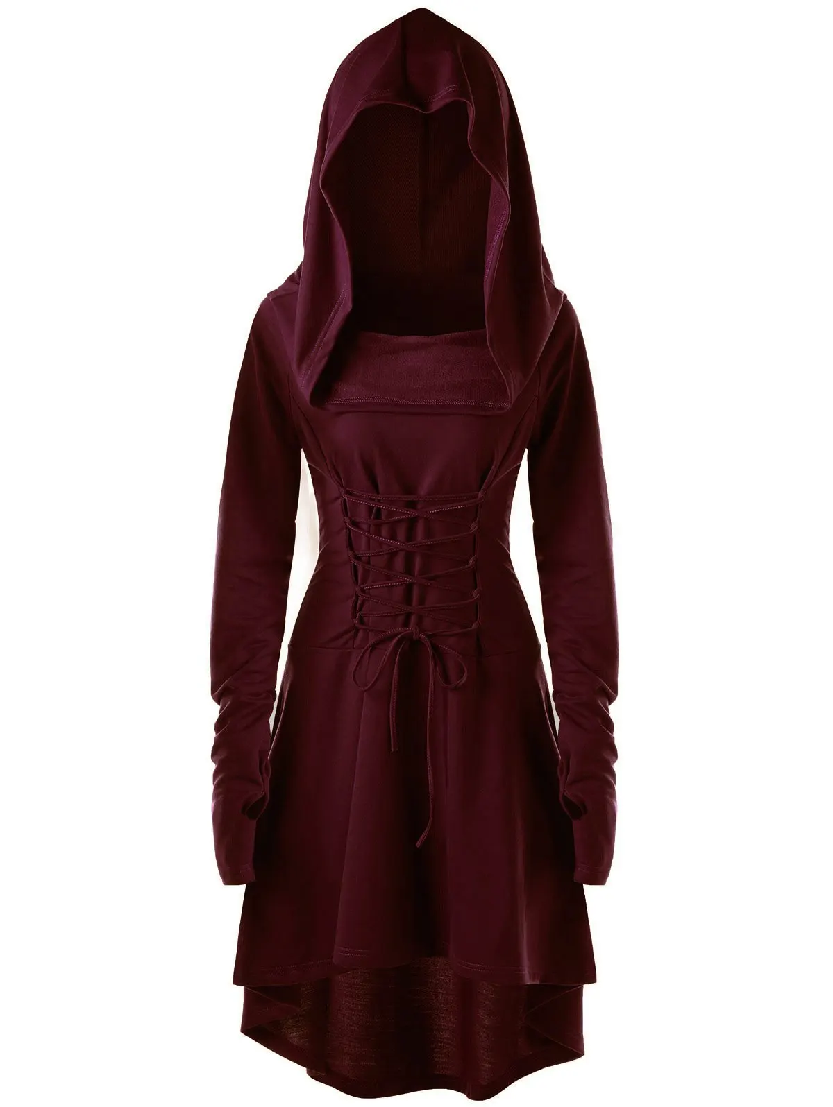 

European and American Ladies Solid Color Holiday Performance Clothing Long Sleeve Hooded Tied Dress