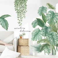 green leaves wall stickers for bedroom living room decorative vinyl wall decal tropical plants diy kid door murals wallpaper