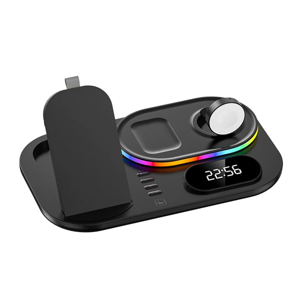 

4 In 1 Fast Wireless Charger Clock Pad For Iphone 13 12 Wireless Charging Stand For Apple Watch 7 6 / Pro